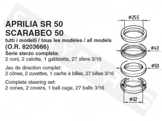 Steering-Head Bearing Kit BUZZETTI Aprilia Scarabeo/ SR50